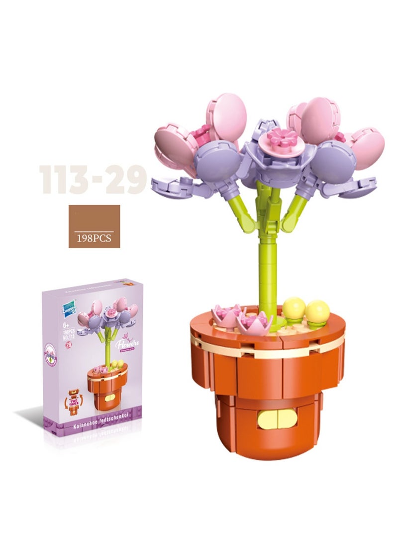 DIY Mini Flower Pot Plant Building Block Toys, Colorful and Cute Small Bonsai Plant Basket, Creative Plant Series Home Office Decoration Desktop Accessories Birthday Gift(erfly Dance 198pcs) - Image 1